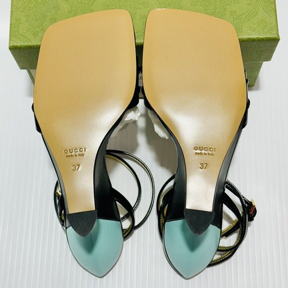 Gucci 37/ US 7 Two-Toned Dora Embellished Crystal Wedge Black Sandals NIB $1,250 - Picture 10 of 12